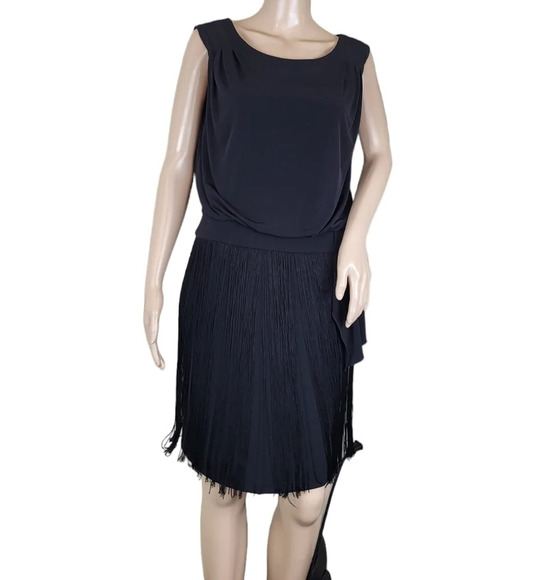 Manoukian Black Fringe Hem Sleeveless Dress - Picture 1 of 8